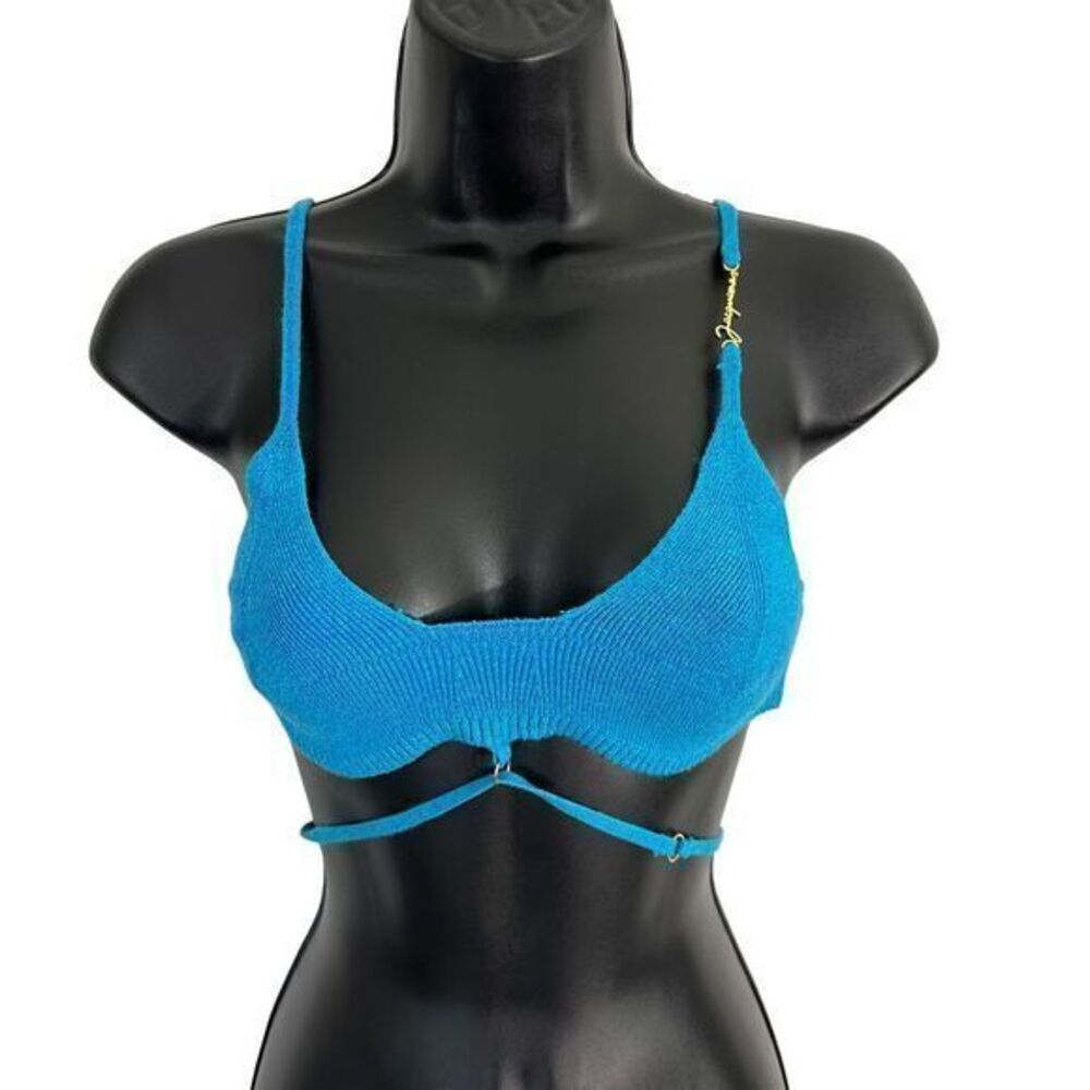 Jacquemus Bright Blue Knit Crop Top with Gold Accent